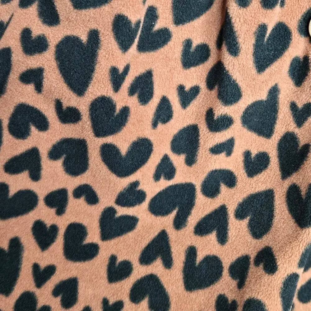 CARTERS Leopard-like Black Heart Print on Brown Fleece Hooded Sleeveless Jacket